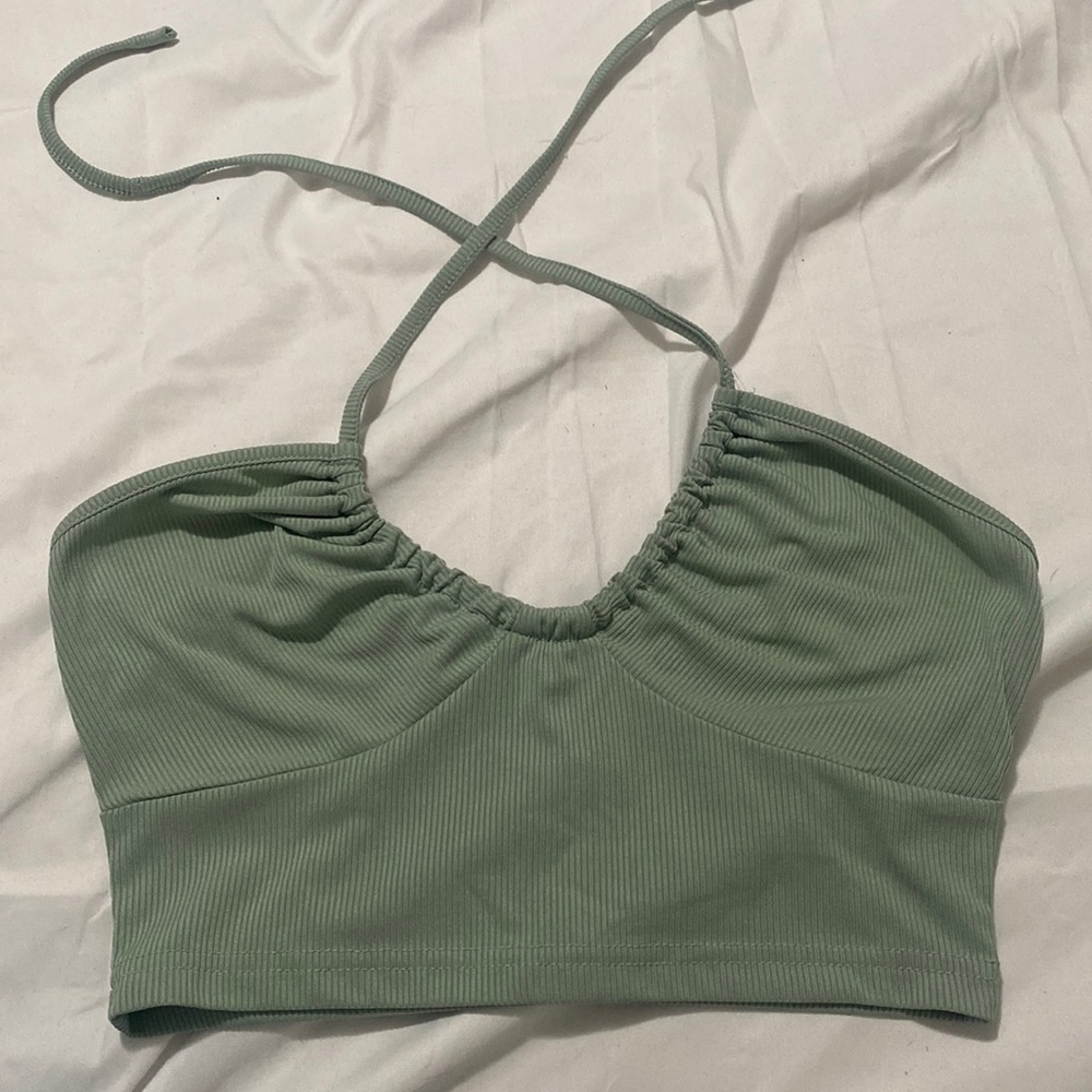 shein green halter crop top